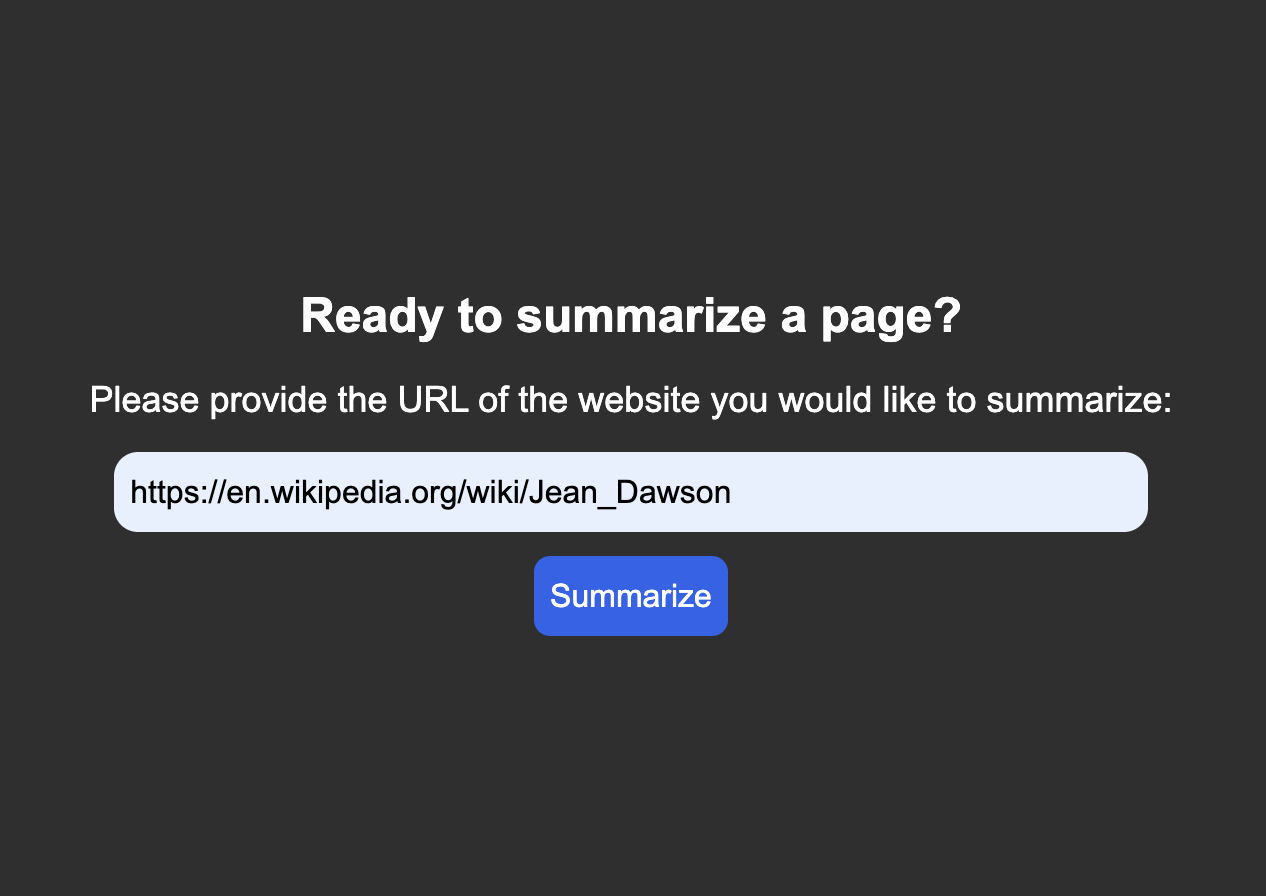 A screenshot of the Summarize tab